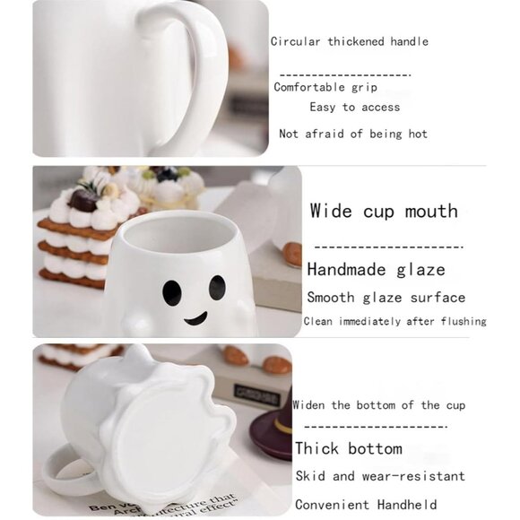 Ghost Mug and Spoon Combination Halloween Ghost Cup Halloween Ghost Ceramic Cup - Picture 7 of 7